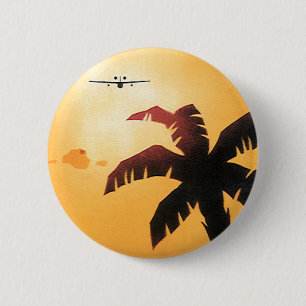 Bóton Redondo 5.08cm Viagens vintage, Avião Sobre Ilhas Havaianas