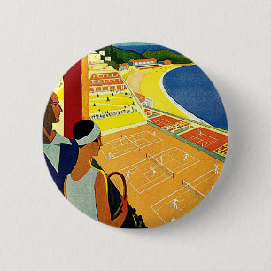 Bóton Redondo 5.08cm viagens vintage, Tênis, Esportes, Monte Carlo Mô