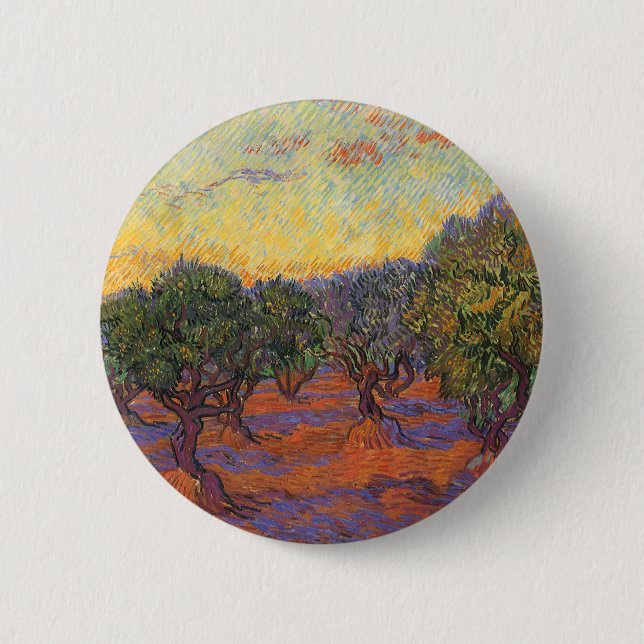 Bóton Redondo 5.08cm Vincent van Gogh - Olival, Céu Laranja (Frente)