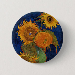 Bóton Redondo 5.08cm Vincent van Gogh Seis Girassóis Galeria FloralHD