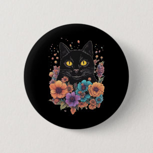 Bóton Redondo 5.08cm Vinheta de Arte de Gato Preto1