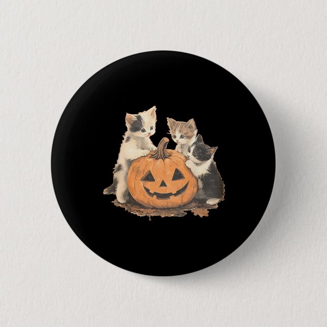 Bóton Redondo 5.08cm Vintage 90s Cat Halloween (Frente)
