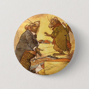 Bóton Redondo 5.08cm Vintage Aesop's Fable, Country Mouse, City Mouse
