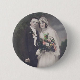Bóton Redondo 5.08cm Vintage Antique Romântico Noiva e Fotos em Groom