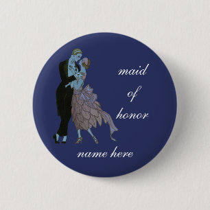 Bóton Redondo 5.08cm Vintage Art Deco Newlyweds, Love Wedding Dance