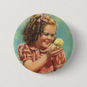 Bóton Redondo 5.08cm Vintage Child, Happy Smile, Girl with Baby Pintinh