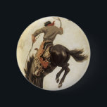 Bóton Redondo 5.08cm Vintage Cowboy, Bronco Buster Study pelo NC Wyeth<br><div class="desc">Ilustração Vintage pintura de arte no Oeste Americano apresentando um vaqueiro pioneiro cavalgando um cavalo de bronco selvagem num rodeio. Estudo de Bronco Buster pelo NC Wyeth. 1902.</div>