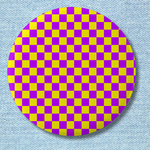 Bóton Redondo 5.08cm Vintage de placa de xadrez amarelo púrpura neon