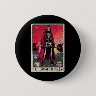 Bóton Redondo 5.08cm Vintage Deadlifo Skeleton Halloween Gym Piada Weig
