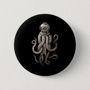Bóton Redondo 5.08cm Vintage Deep Sea Divers Cthulhu Octopus