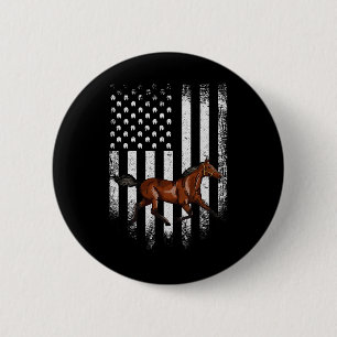 Bóton Redondo 5.08cm Vintage Estados Unidos Bandeira Americana Horse Ho