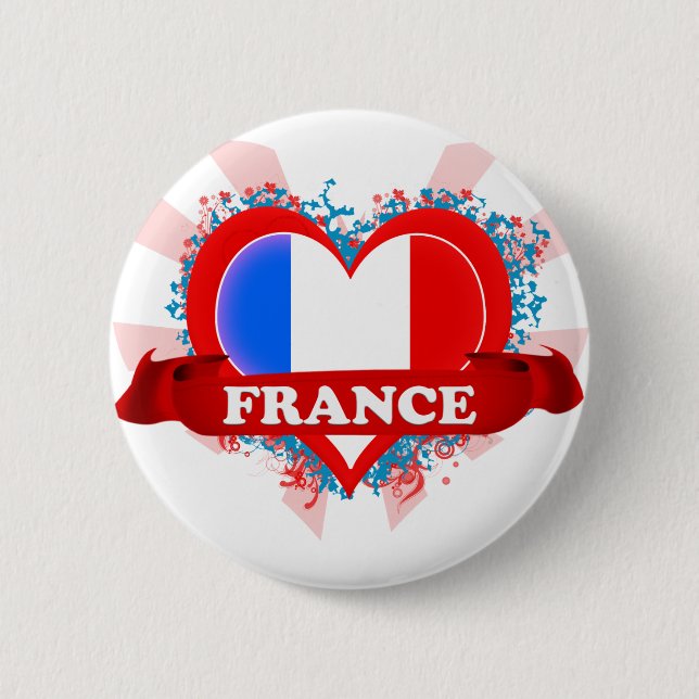 Bóton Redondo 5.08cm Vintage eu amo France (Frente)