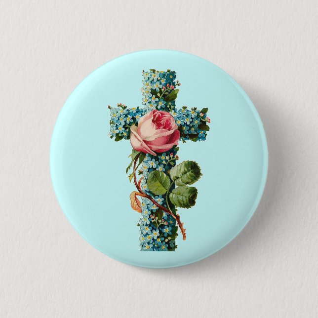 Bóton Redondo 5.08cm Vintage Floral Cross (Frente)