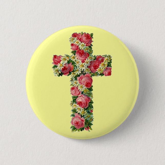 Bóton Redondo 5.08cm Vintage Floral Cross (Frente)