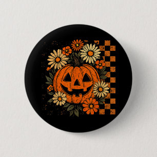 Bóton Redondo 5.08cm Vintage Floral Pumpkin Halloween Retro Jack O Lant