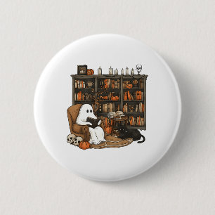 Bóton Redondo 5.08cm Vintage Ghost Lading Book Lovers Library Hallowee