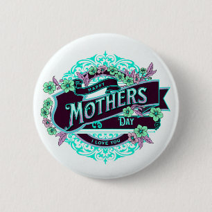Bóton Redondo 5.08cm Vintage Happy Mother's Day Green Purple Floral