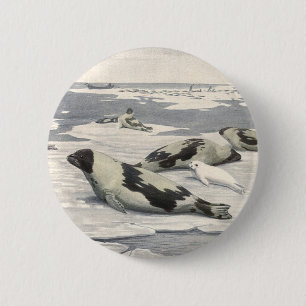 Bóton Redondo 5.08cm Vintage Harp Seals in Artic Snow (Focos de Harp no