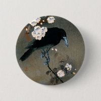 Vintage Japonês Crow and Blossom Woodblock Impress