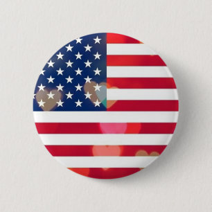 Bóton Redondo 5.08cm Vintage Patriotic USA Flag com corações coloridos