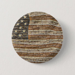 Bóton Redondo 5.08cm Vintage Patriotic USA Flag em Stone Wall