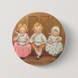 Bóton Redondo 5.08cm Vintage Pease Porridge Hot Childreny Nursery Rhyme