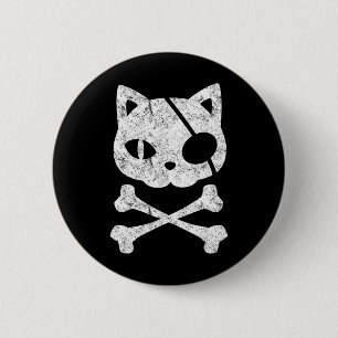 Bóton Redondo 5.08cm Vintage Pirate Cat Kitten Halloween Skull Cross Bo