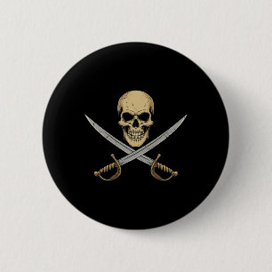 Bóton Redondo 5.08cm Vintage Pirate Skull Caribe Cruise Halloween Sk