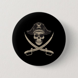 Bóton Redondo 5.08cm Vintage Pirate Skull E Crossbones No Minuto Passad