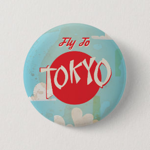Bóton Redondo 5.08cm Vintage Retro Fly to Tokyo Poster de viagens