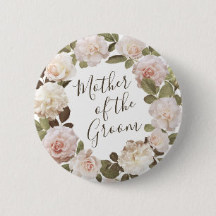 Bóton Redondo 5.08cm Vintage Rosas Francesas Mãe do Botão do Groom