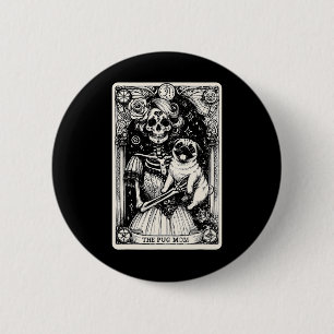Bóton Redondo 5.08cm Vintage Skeleton Pug Mãe Tarot Card Witchy Vibes P