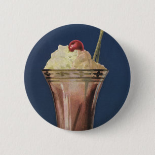 Bóton Redondo 5.08cm Vintage Sorvete Shake, Whipped Cream & Cherry
