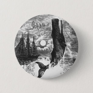 Bóton Redondo 5.08cm Vintage Sperm Whale Breaking, Animais Marinhos