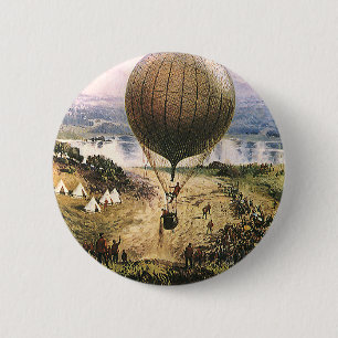 Bóton Redondo 5.08cm Vintage Transportation, Hot Air Balloon Dirigibles
