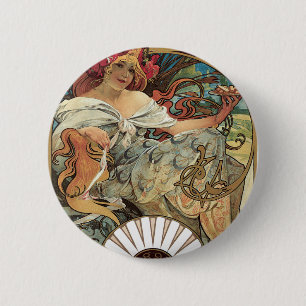 Bóton Redondo 5.08cm Vintage Victorian Art Nouveau por Alphonse Mucha