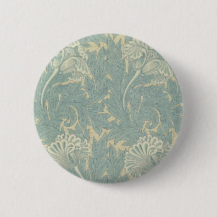 Bóton Redondo 5.08cm Vintage William Morris Tulip Floral Design