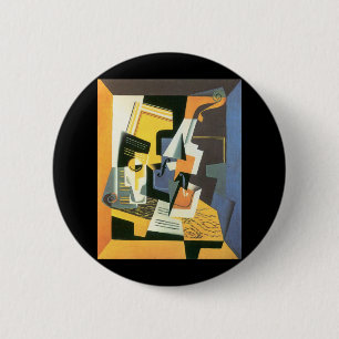 Bóton Redondo 5.08cm Violino e Copo de Juan Gris, Cubismo Vintage