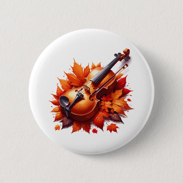 Bóton Redondo 5.08cm Violino na cama de folhas (Frente)