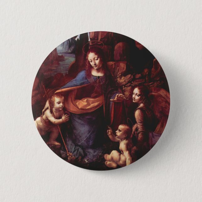 Bóton Redondo 5.08cm Virgem das Rochas de Leonardo da Vinci (Frente)