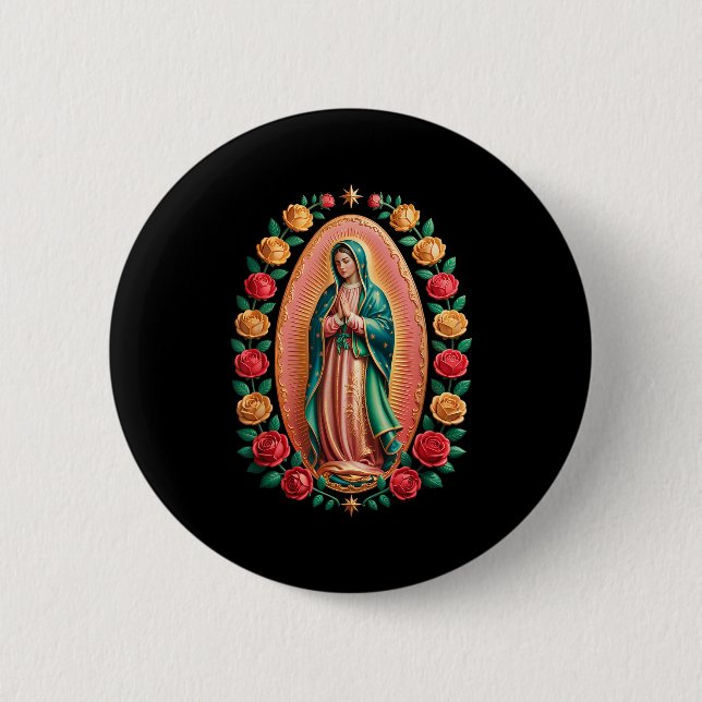 Bóton Redondo 5.08cm Virgen De Guadalupe Saint Mary Christian Religious (Frente)