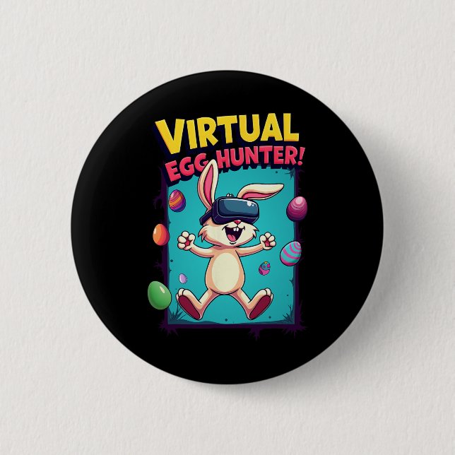 Bóton Redondo 5.08cm Virtual Egg Hunter - Funny Gamer Bunny Vr Easter G (Frente)