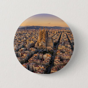 Bóton Redondo 5.08cm Vista Aérea de Barcelona e Sagrada Família