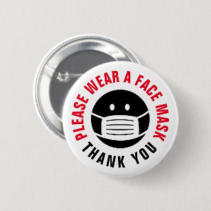 Bóton Redondo 5.08cm vista um cobrir de máscara de rosto necessário