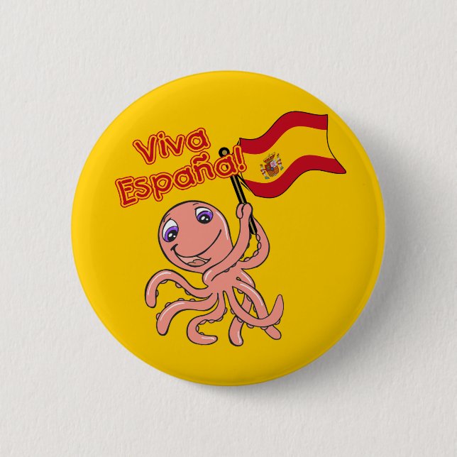 Bóton Redondo 5.08cm Viva Espana com o Tshirt do futebol do polvo (Frente)