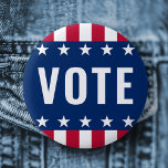 Bóton Redondo 5.08cm Votar estrelas e faixas das eleições políticas<br><div class="desc">Botão Pinback crachá com o tex votaço e estrelas e listras bordas.</div>