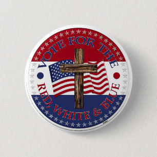 Bóton Redondo 5.08cm Votar para o vermelho, branco e azul com cruz e EU