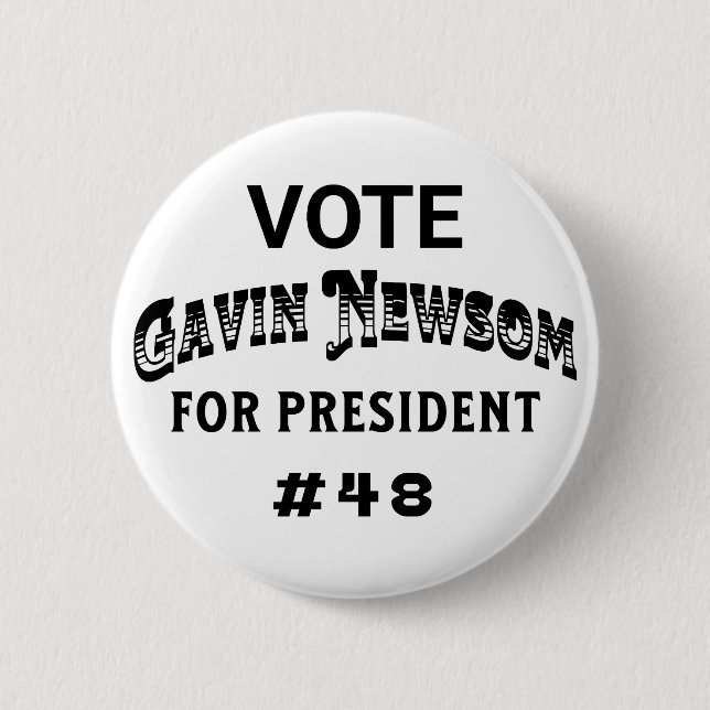 Bóton Redondo 5.08cm Vote em Gavin Newsom para Presidente (Frente)