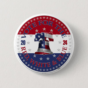 Bóton Redondo 5.08cm Voto 2024 Para o Sino da Liberdade Vermelho, Branc