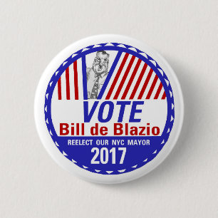 Bóton Redondo 5.08cm Voto Bill de Blazio 2017